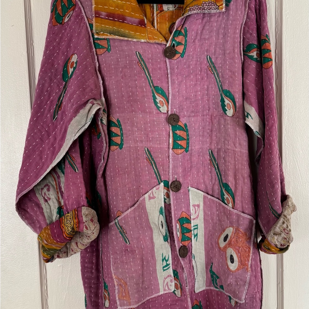 New Kantha Colorfull Patterned Button-Up lightweight jacket